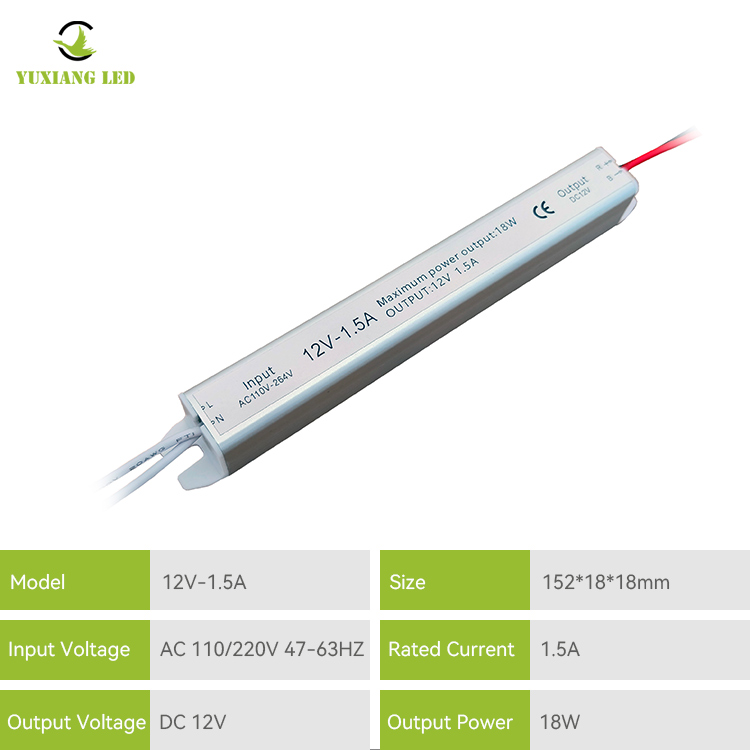 12v 1.5a 18W keperakan Catu Daya Led Ultra Tipis Ultra Sempit Ultra Tipis