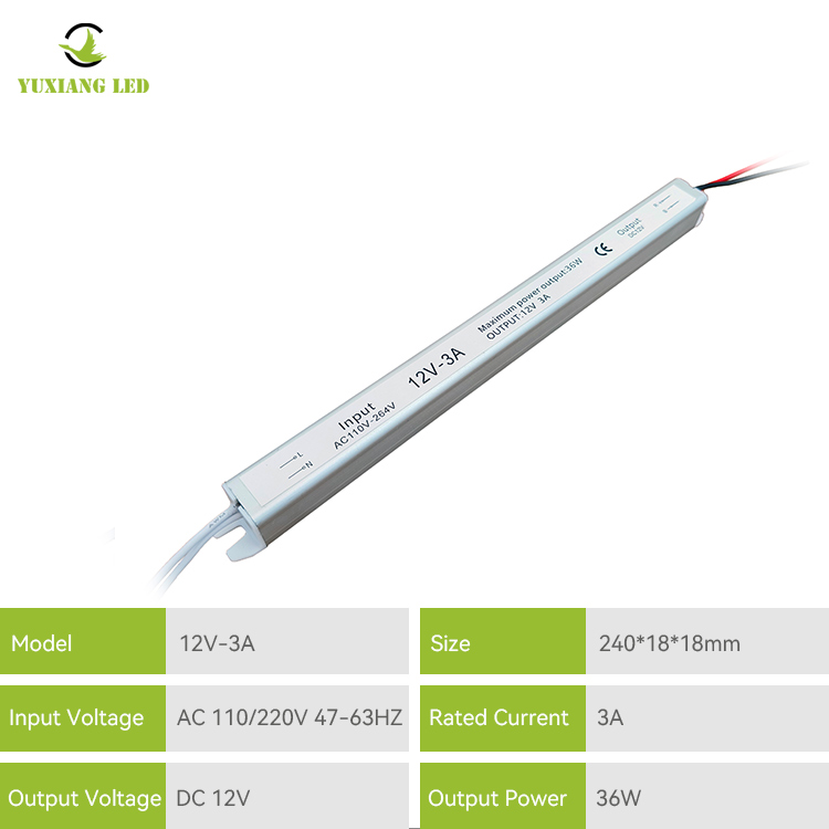 12V 3A 36W keperakan Catu Daya Led Ultra Tipis Ultra Sempit Ultra Tipis