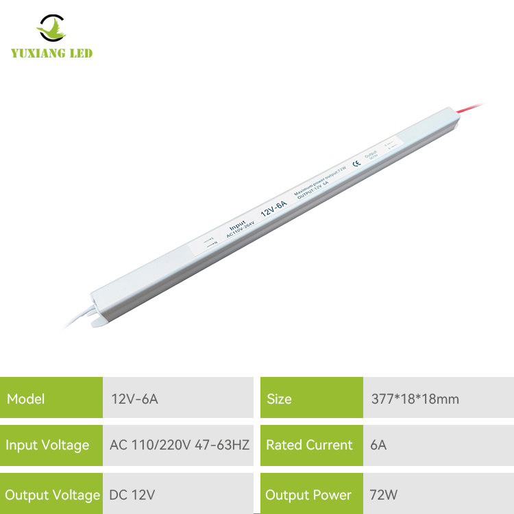 12V 6A 60W keperakan Catu Daya Led Ultra Tipis Ultra Sempit Ultra Tipis