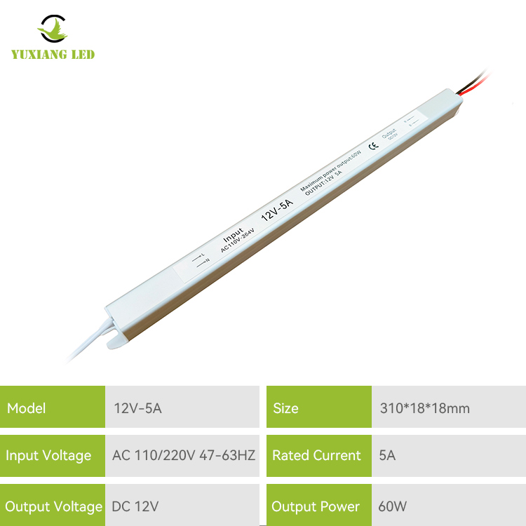 12V 5A 60W keperakan Catu Daya Led Ultra Tipis Ultra Sempit Ultra Tipis