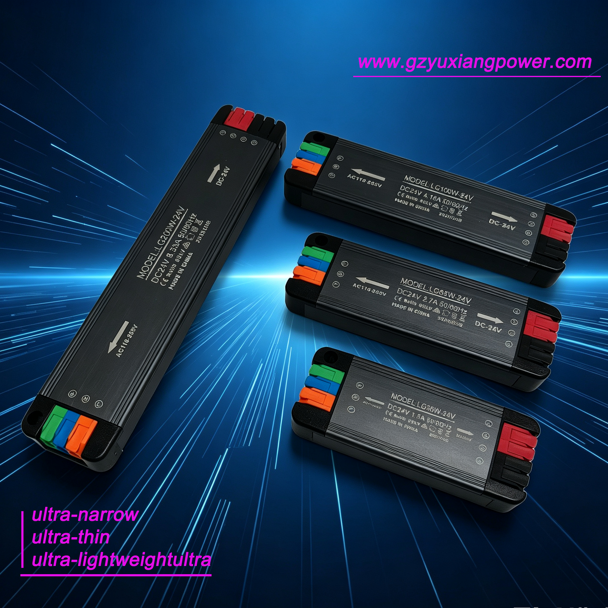 Catu daya DC ultra-tipis LED mini tegangan lebar 24V