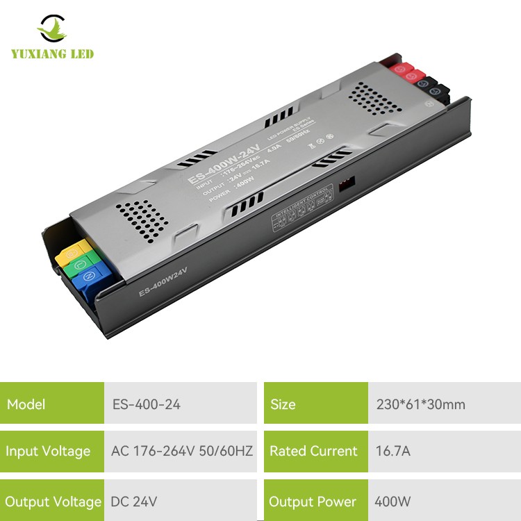 Catu daya linier LED semi-pot yang dapat diredupkan model ES 24V 400W